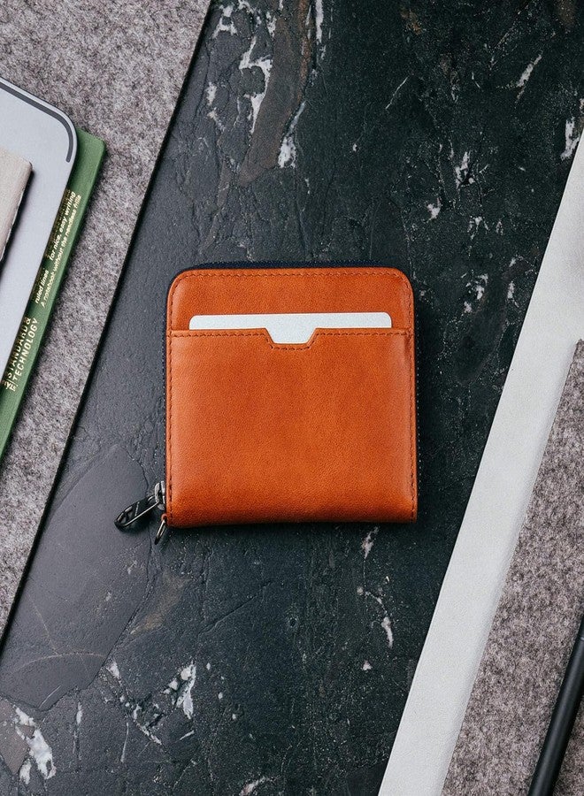 Contacts Slim Minimalist Zipper Wallet, Leather Card Holder with Coin Compartment, Card Sleeves, Small Pouch for Men and Women (N154-Tan) - Image 4